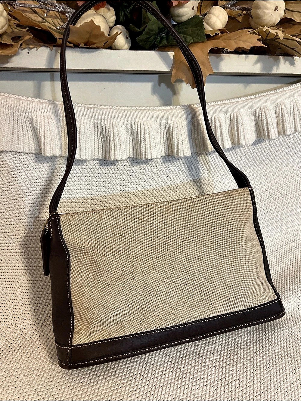 ✨ Vintage Coach Leather and Linen Shoulder Bag #8124 ✨
